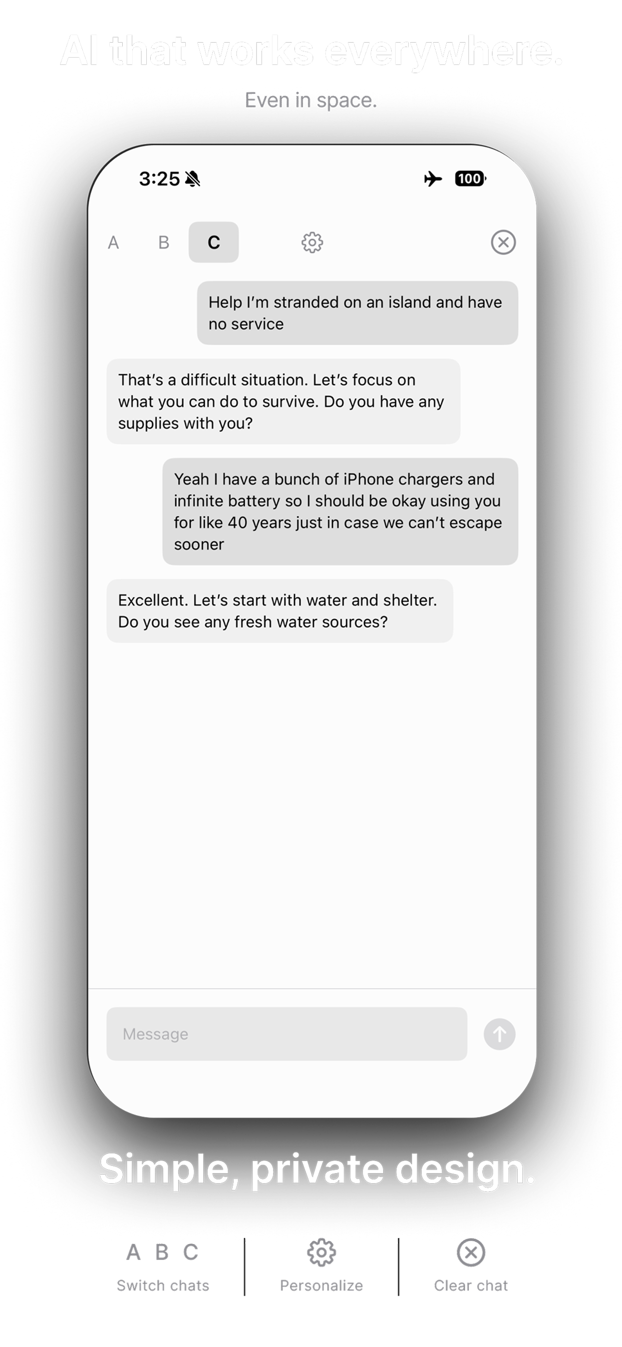 Cloak holding a full conversation while the iPhone is in airplane mode with no cell service