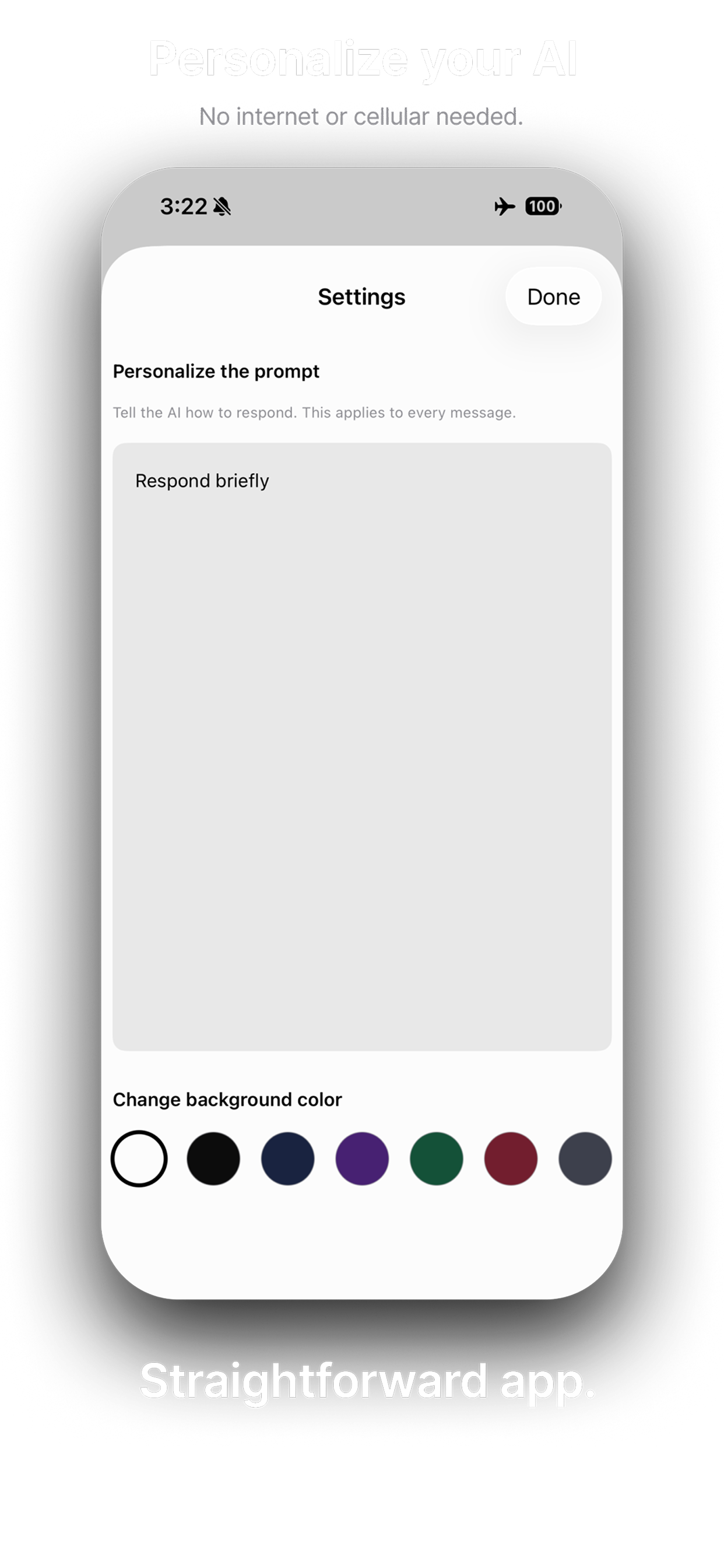 Cloak settings screen for personalizing the AI's system prompt and choosing a background color
